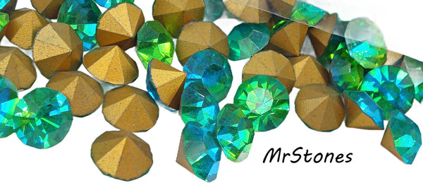 8.2-8.3mm (1100) (39ss) Bi Color Peridot Aqua Round Chaton
