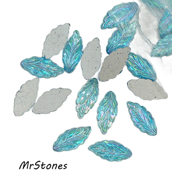 15x7mm (LEAF) Aqua AB Flatback Leaf Leaves