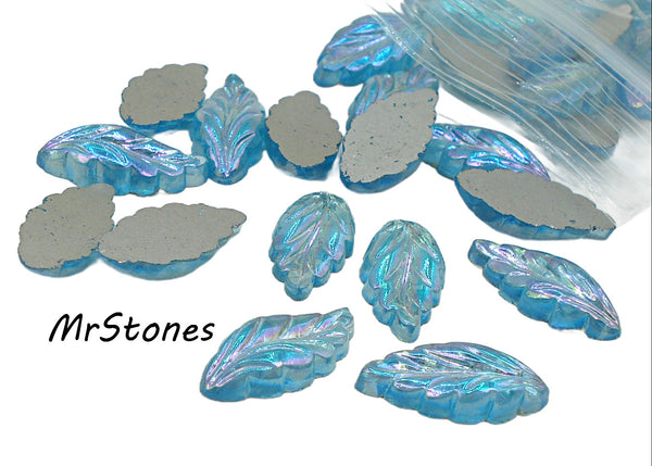 15x7mm (LEAF) Aqua AB Flatback Leaf Leaves