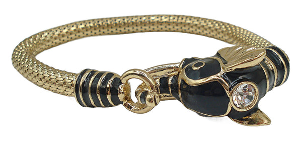 Vintage Gold tone Besh Bracelet Enamel Elephant 7' 5/8" Wide