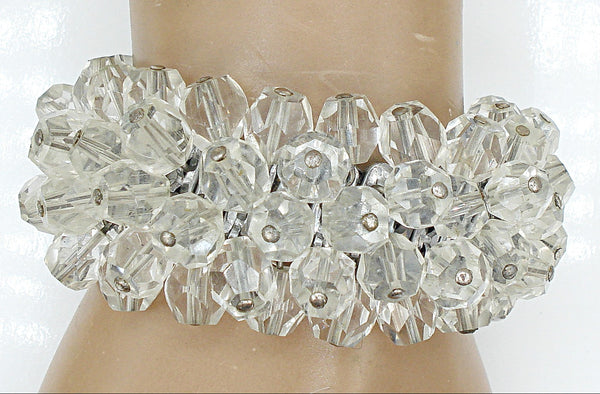 Vintage Japan Crystal Clear Glass Cha Cha Expansion Bracelet