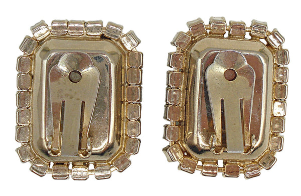 Vintage 1 1/4" Peridot Amethyst Rhinestone Prong Set Gold tone Clip On Earrings