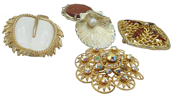 5pc Gold Tone Brooch Pin Lot Assortment