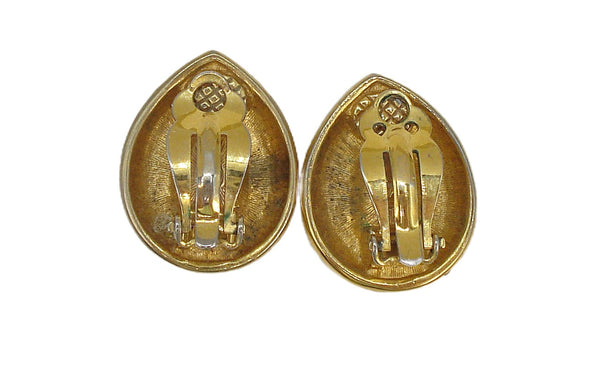 Vintage Swarovski Clip On Earrings 1" Gold Tone Pear Shape Blue Zircon Rhinestones