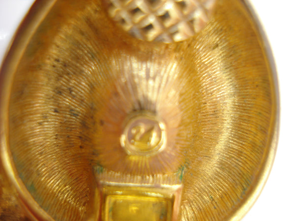 Vintage Swarovski Clip On Earrings 1" Gold Tone Pear Shape Blue Zircon Rhinestones