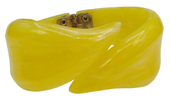 Vintage Yellow Marbled Lucite Clamper Bracelet