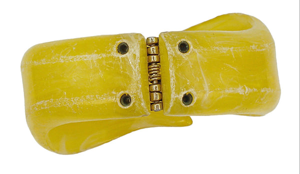 Vintage Yellow Marbled Lucite Clamper Bracelet