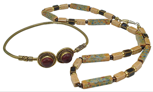 2\pc Jewelry Lot Cloisonne Necklace Siam Cuff Bracelet