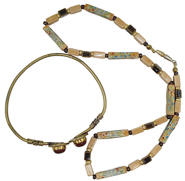 2\pc Jewelry Lot Cloisonne Necklace Siam Cuff Bracelet