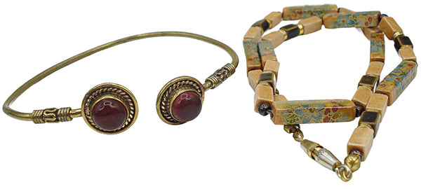 2\pc Jewelry Lot Cloisonne Necklace Siam Cuff Bracelet
