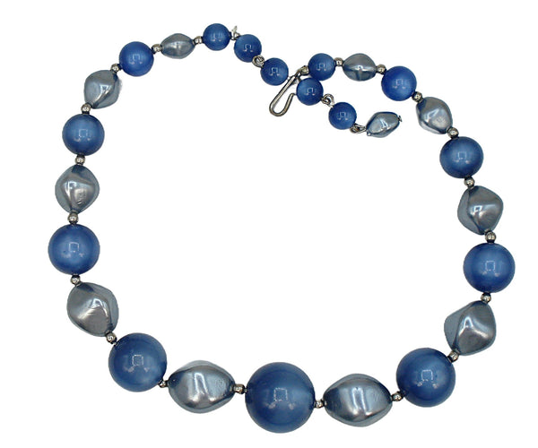 Necklace 1 Strand 18.5mm Center Blue Gray Moonstone Faux Pearls 15x3/4"