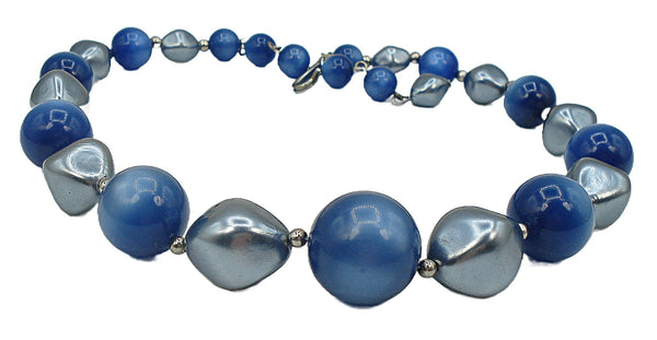 Necklace 1 Strand 18.5mm Center Blue Gray Moonstone Faux Pearls 15x3/4"