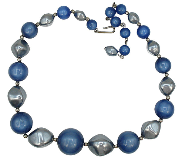 Necklace 1 Strand 18.5mm Center Blue Gray Moonstone Faux Pearls 15x3/4"