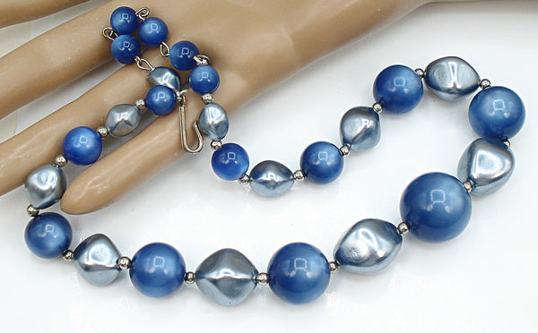 Necklace 1 Strand 18.5mm Center Blue Gray Moonstone Faux Pearls 15x3/4"