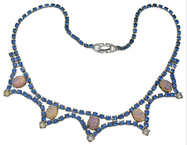 Necklace Rhinestone Chain Choker 16" Draping 1" Sapphire Fire Opal