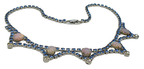 Necklace Rhinestone Chain Choker 16" Draping 1" Sapphire Fire Opal