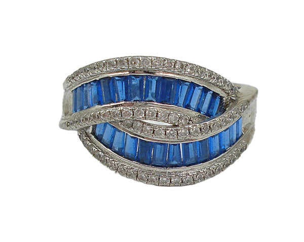 Vintage Ring 925 Tested Capri Blue Crystal CZ 5.1g Sz 9 1/2" wide at top
