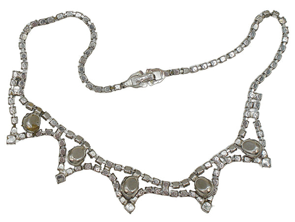 Necklace Rhinestone Chain Choker 16" Draping 1" Sapphire Fire Opal