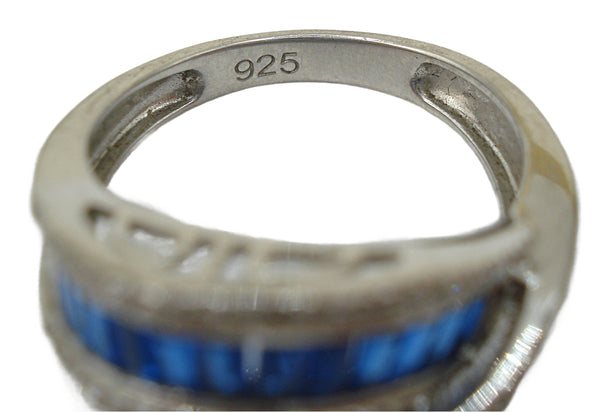 Vintage Ring 925 Tested Capri Blue Crystal CZ 5.1g Sz 9 1/2" wide at top