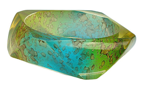 Bracelet Chunky Lucite Bangle Aqua Peridot Bi Color