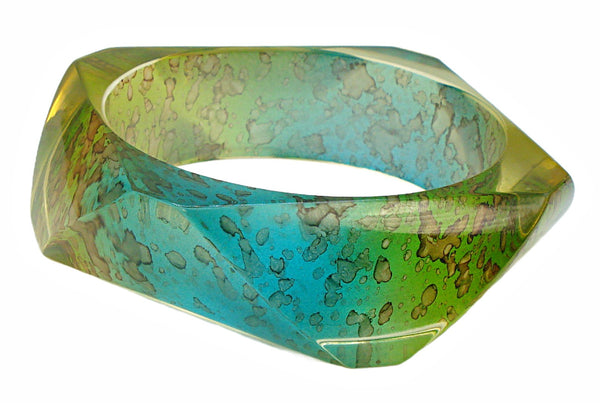 Bracelet Chunky Lucite Bangle Aqua Peridot Bi Color