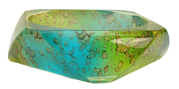 Bracelet Chunky Lucite Bangle Aqua Peridot Bi Color