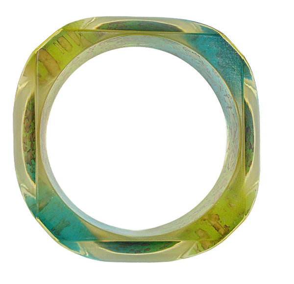 Bracelet Chunky Lucite Bangle Aqua Peridot Bi Color