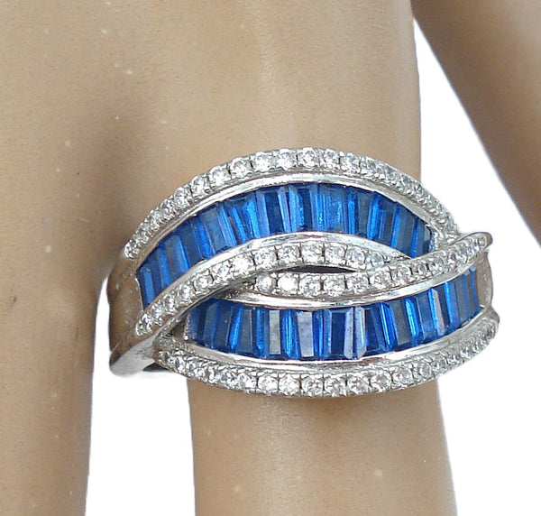 Vintage Ring 925 Tested Capri Blue Crystal CZ 5.1g Sz 9 1/2" wide at top
