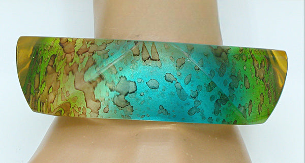 Bracelet Chunky Lucite Bangle Aqua Peridot Bi Color
