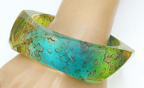 Bracelet Chunky Lucite Bangle Aqua Peridot Bi Color