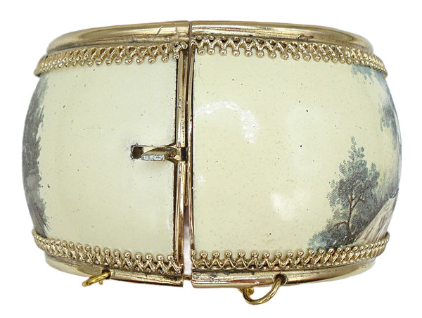 Hinged Bracelet Victorian Revival Enamel Limoges Couple Courting