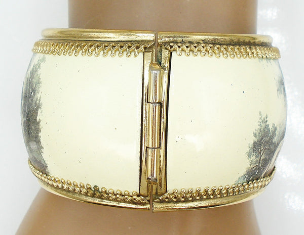 Hinged Bracelet Victorian Revival Enamel Limoges Couple Courting