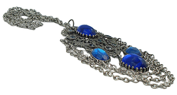 Necklace Pendant Victorian Revival Blue Glass Stone Asst Draping Chains