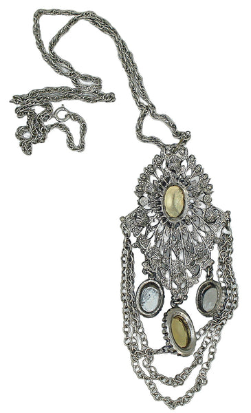 Necklace Pendant Victorian Revival Blue Glass Stone Asst Draping Chains