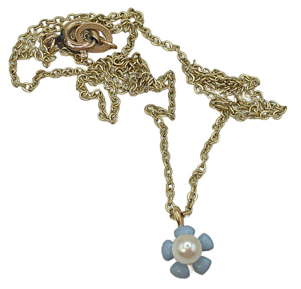 Dainty Krementz Enamel Blue Flower Pendant Necklace