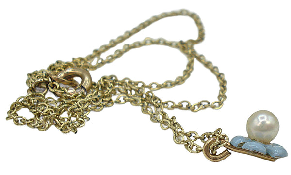 Dainty Krementz Enamel Blue Flower Pendant Necklace