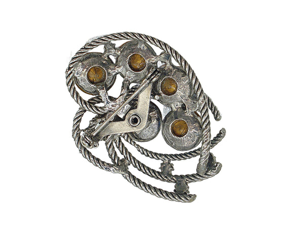 2" Brooch Silver Tone Twist Bermuda Blue Rivolis Rhinestones