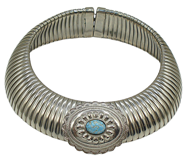 Runway Flex Omega Collar Necklace Silver Tone 2" Western Style Center Piece