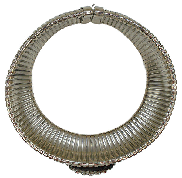 Runway Flex Omega Collar Necklace Silver Tone 2" Western Style Center Piece