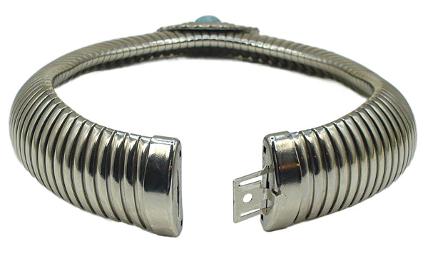 Runway Flex Omega Collar Necklace Silver Tone 2" Western Style Center Piece