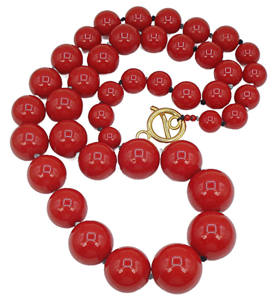 Necklace 34" Red Weighty Lucite Graduated Beads 13.5-25mm