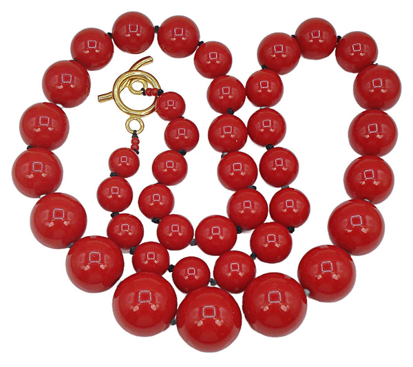 Necklace 34" Red Weighty Lucite Graduated Beads 13.5-25mm