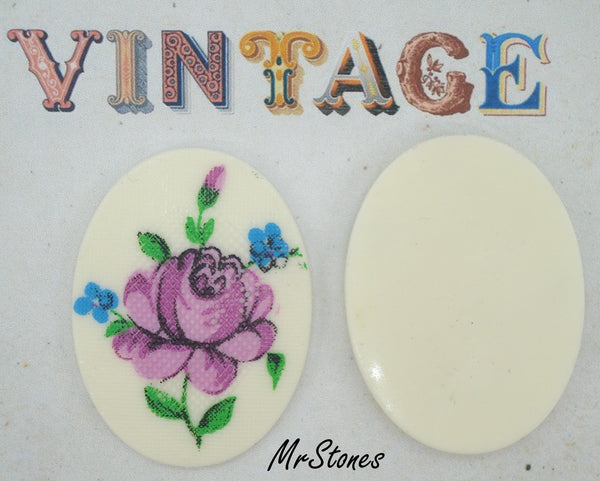 40x30mm Rose Flower Floral Oval Acrylic Textured Cabochon 1pc or 2pc