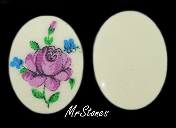 40x30mm Rose Flower Floral Oval Acrylic Textured Cabochon 1pc or 2pc