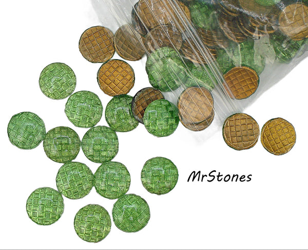 13mm (1684) Peridot Green Weave Pattern Round Cabochon Low Dome Cap Like