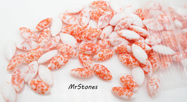 10x5mm (3146) Chalk White Red Orange Speckled Marquise Navette Buff Top Doublet