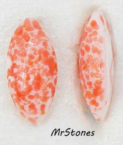10x5mm (3146) Chalk White Red Orange Speckled Marquise Navette Buff Top Doublet