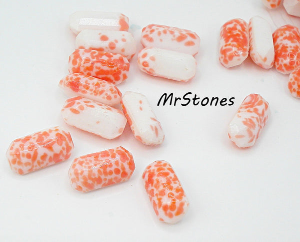 10x5mm (3436) Orange Speckled White Cushion Octagon Buff Top Doublet