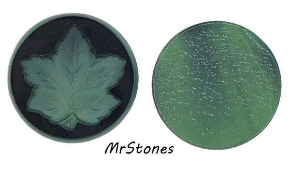 22mm (1684) Black Green Maple Leaf Intaglio Round Glass Stone