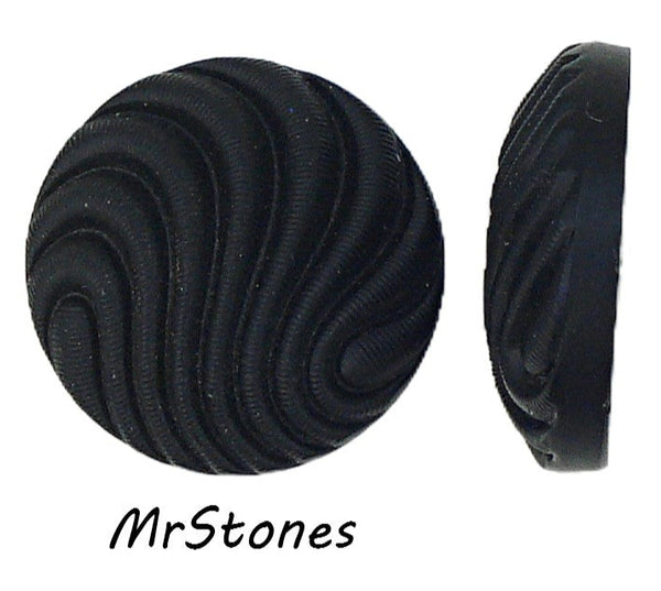 22mm (1684) Jet Black Groove Swirl Round Cabochon